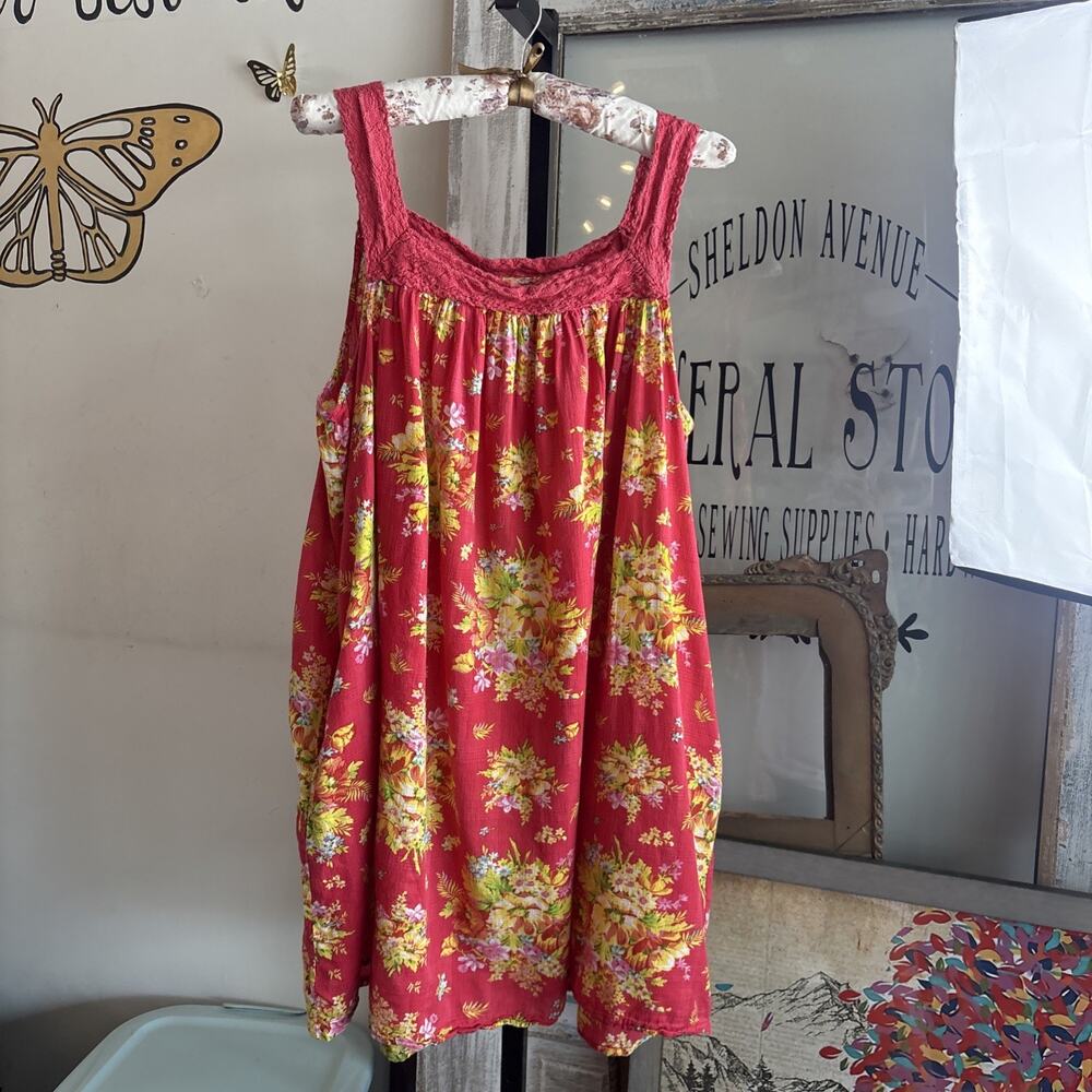 April Cornell Red Cotton Crochet Flowy Floral Sundress Dress Size XL
